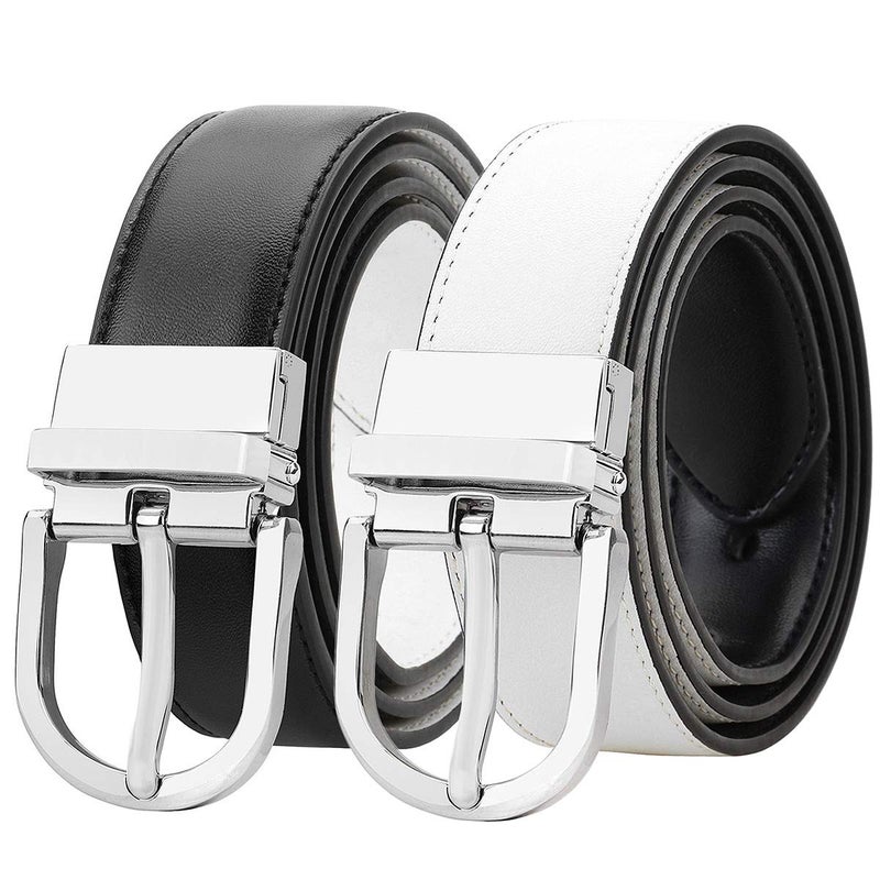 Falari Women Reversible Belt Genuine Leather Fashion Dress Belt With Single Prong Buckle 6027 (Black/White, L (fit waist 26-38)) - Image 1